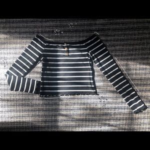 Off the Shoulder Black and White Striped Crop Top